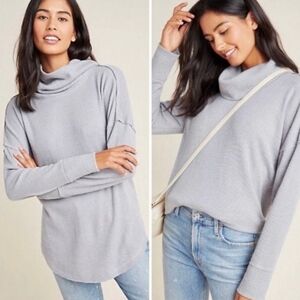 Maeve Anthropologie Ainsley Thermal Turtleneck Gray Waffle Knit Medium